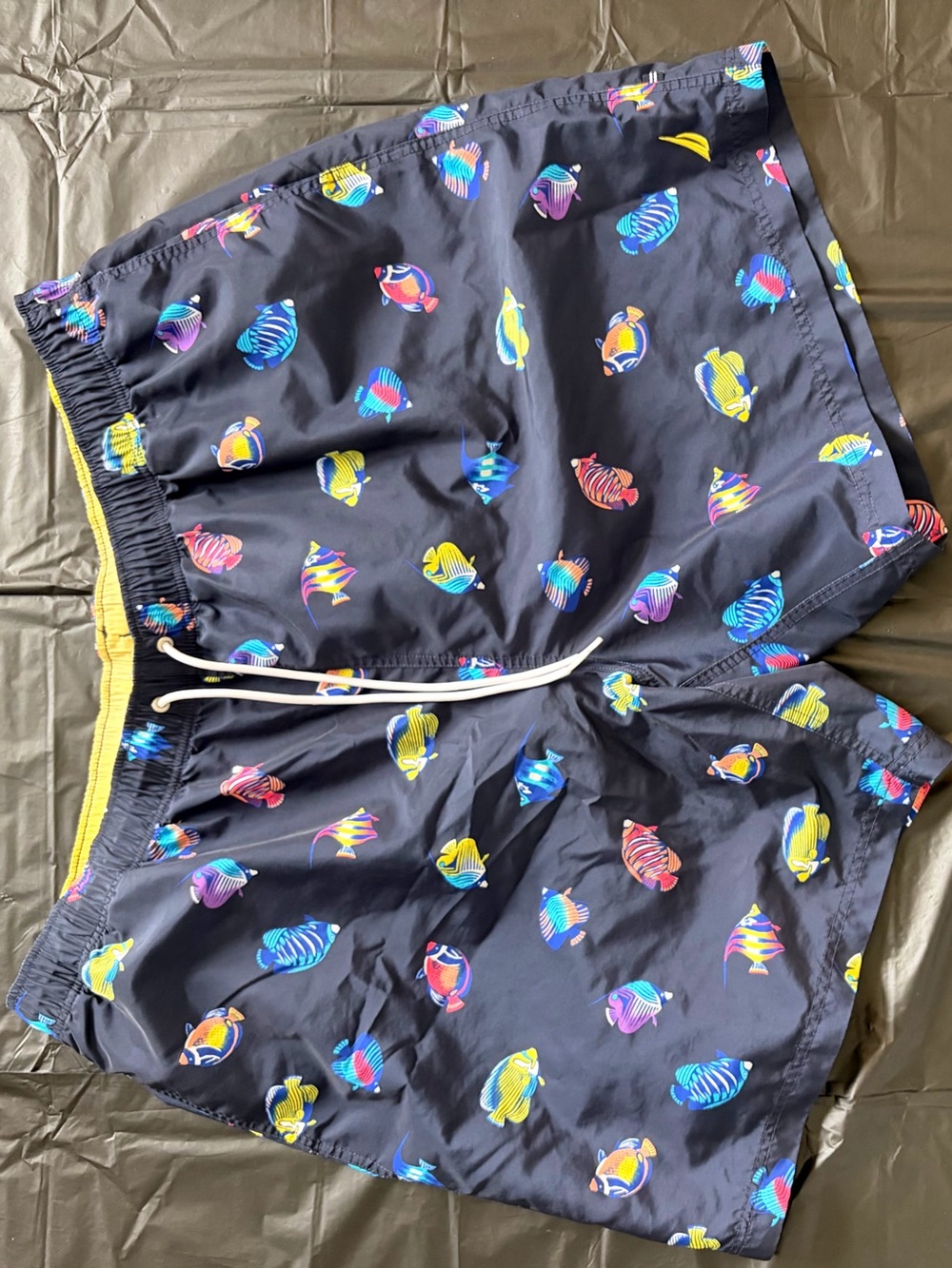 Nautica Navy Swim Trunks with Multicolored Tropical Fish, Sz 3XLT